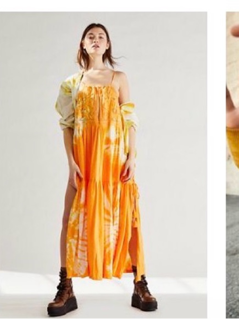 Free People Orange Tie-Dye Spaghetti Strap Maxi Dress